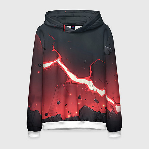 Мужская толстовка Красная молния на черной текстуре / 3D-Белый – фото 1