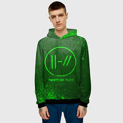 Толстовка-худи мужская Twenty One Pilots - green gradient, цвет: 3D-черный — фото 2
