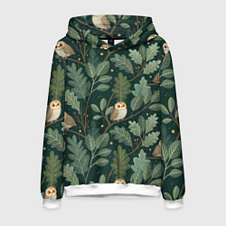 Толстовка-худи мужская Совы в лесу, цвет: 3D-белый