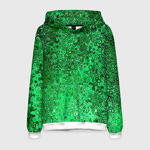 Мужская толстовка Зелёный малахит абстрактная текстура / 3D-Белый – фото 1