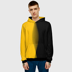 Толстовка-худи мужская Чёрно-жёлтый пополам с переходом, цвет: 3D-черный — фото 2