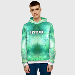 Толстовка-худи мужская Inzoi белый логотип на зеленом фоне, цвет: 3D-белый — фото 2