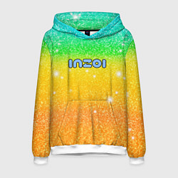 Толстовка-худи мужская Inzoi зелено-желтый фон, цвет: 3D-белый