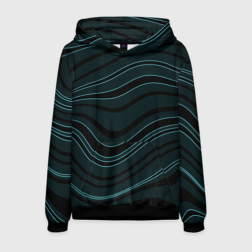 Мужская толстовка Тёмный синий волнистые полосы / 3D-Черный – фото 1