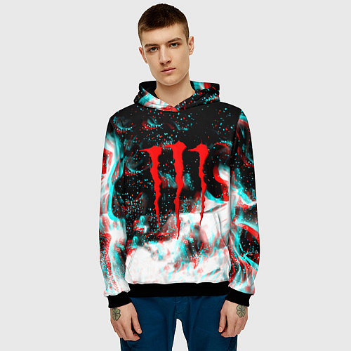 Мужская толстовка Monster energy огонь глитч / 3D-Черный – фото 3