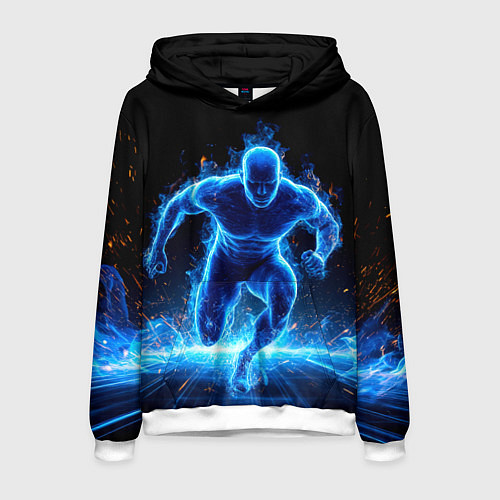 Мужская толстовка Спринтер в синем пламени / 3D-Белый – фото 1