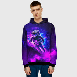 Толстовка-худи мужская Космонавт в неоновых облаках, цвет: 3D-черный — фото 2