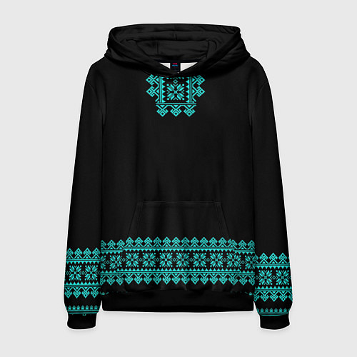 Мужская толстовка Славянские узоры и орнамент голубой - вышиванка ру / 3D-Черный – фото 1