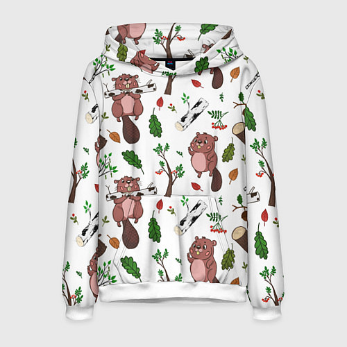 Мужская толстовка Бобер и полено / 3D-Белый – фото 1