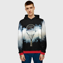 Толстовка-худи мужская Теннисная ракетка в дыму, цвет: 3D-красный — фото 2