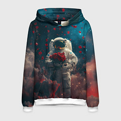 Толстовка-худи мужская Космонавт с букетом роз, цвет: 3D-белый