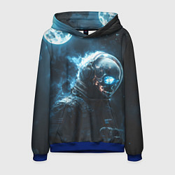 Толстовка-худи мужская Скелет космонавта и полнолуние, цвет: 3D-синий