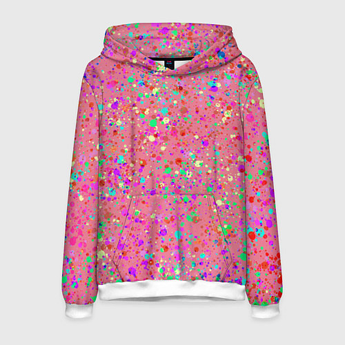 Мужская толстовка Розовый с разноцветными брызгами / 3D-Белый – фото 1