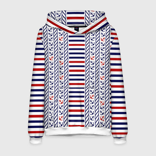 Мужская толстовка Полосатый морской орнамент с якорями / 3D-Белый – фото 1