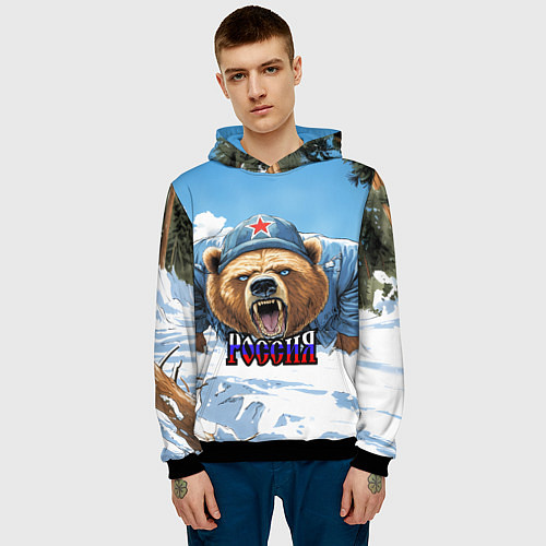 Мужская толстовка Медведь отжимается - я русский / 3D-Черный – фото 3