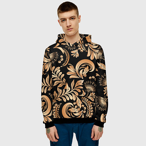 Мужская толстовка Русский этнический узор с позолотой / 3D-Черный – фото 3