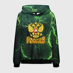 Толстовка-худи мужская Россия огненный текст на зеленом, цвет: 3D-черный