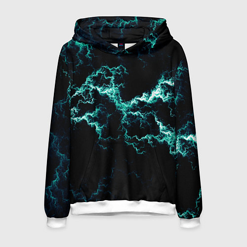 Мужская толстовка Lightning light blue glow / 3D-Белый – фото 1