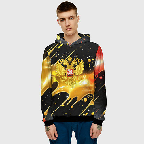 Мужская толстовка Герб России и золотые кляксы / 3D-Черный – фото 3