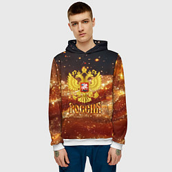 Толстовка-худи мужская Герб России золотые частицы, цвет: 3D-белый — фото 2