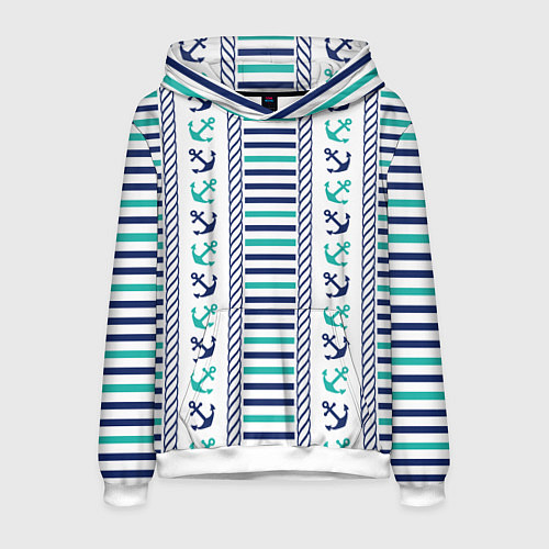 Мужская толстовка Морской орнамент с якорями и полосками / 3D-Белый – фото 1