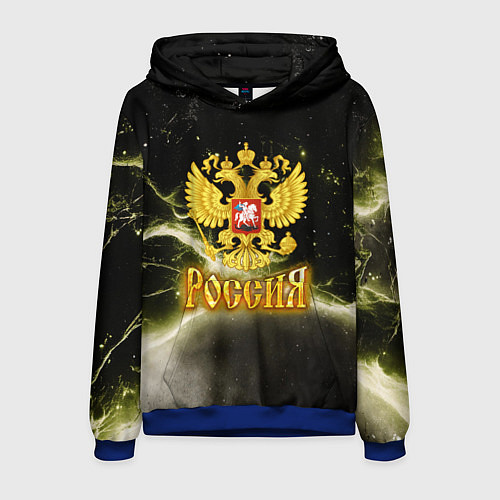 Мужская толстовка Россия - герб на черно-зеленом фоне / 3D-Синий – фото 1
