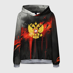 Толстовка-худи мужская Герб России - красная краска на черном, цвет: 3D-меланж