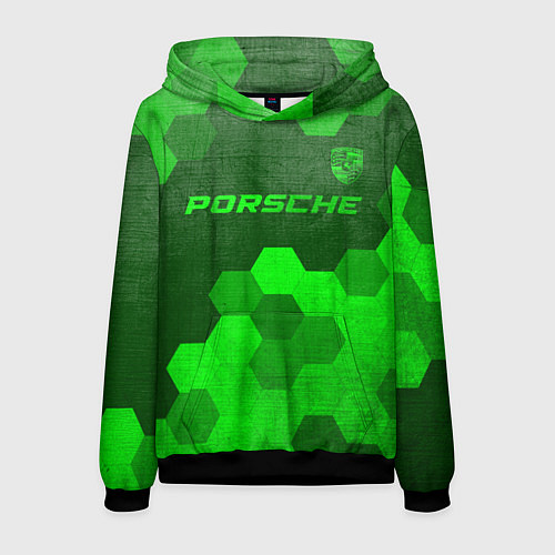 Мужская толстовка Porsche - green gradient посередине / 3D-Черный – фото 1