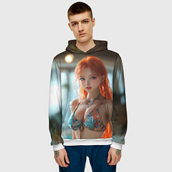 Толстовка-худи мужская Рыжая девушка в купальнике, цвет: 3D-белый — фото 2