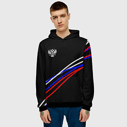 Толстовка-худи мужская Герб и полосы цветов флага на чёрном, цвет: 3D-черный — фото 2