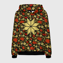 Толстовка-худи мужская Алатырь в русском традиционном узоре, цвет: 3D-черный