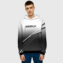 Толстовка-худи мужская Geely градиент из белого в тёмный с полосами, цвет: 3D-черный — фото 2