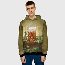 Толстовка-худи мужская Кружка пива акварель, цвет: 3D-черный — фото 2