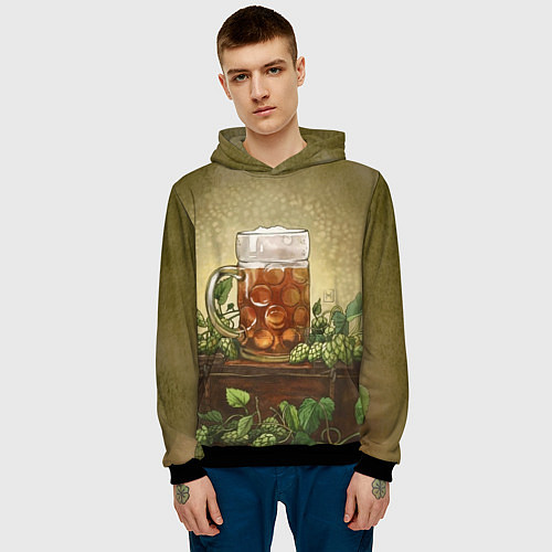 Мужская толстовка Кружка пива акварель / 3D-Черный – фото 3