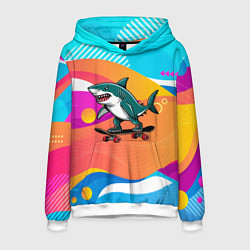 Толстовка-худи мужская Акула на скейте, цвет: 3D-белый