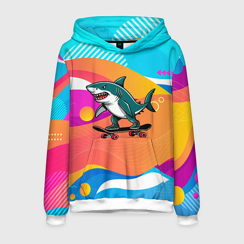 Мужская толстовка Акула на скейте / 3D-Белый – фото 1