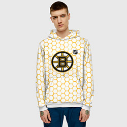 Толстовка-худи мужская Бостон Брюинз - белые соты, цвет: 3D-белый — фото 2