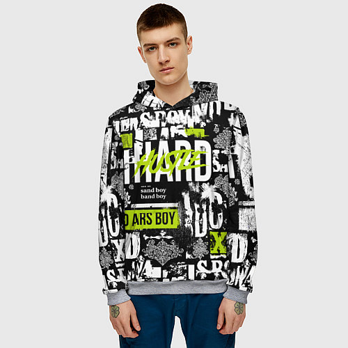 Мужская толстовка Паттерн с надписями хасл / 3D-Меланж – фото 3