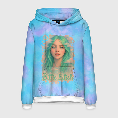 Мужская толстовка Билли Айлиш с зелеными волосами / 3D-Белый – фото 1