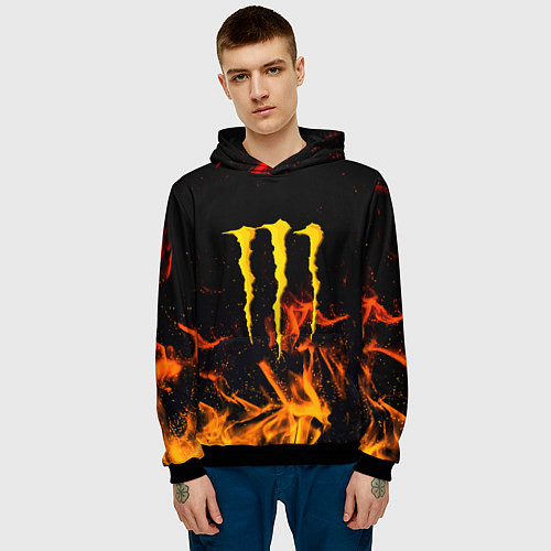 Мужская толстовка Monster energy orange fire / 3D-Черный – фото 3