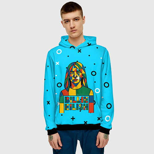 Мужская толстовка Билли Айлиш из разноцветной мозаики / 3D-Черный – фото 3
