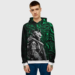 Толстовка-худи мужская Японский кибернетический Они, цвет: 3D-белый — фото 2