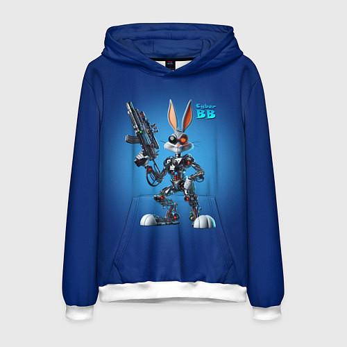 Мужская толстовка Cyborg Bugs Bunny with a gun - ai art fantasy / 3D-Белый – фото 1