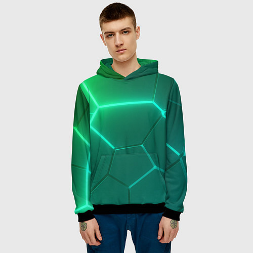 Мужская толстовка Зеленые неоновые плитки / 3D-Черный – фото 3