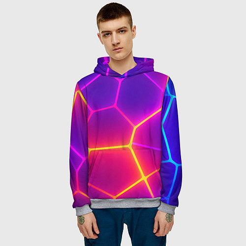 Мужская толстовка Синие плиты с фиолетовым свечением / 3D-Меланж – фото 3