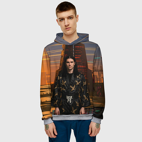 Мужская толстовка Bones в халате с журавлями / 3D-Меланж – фото 3