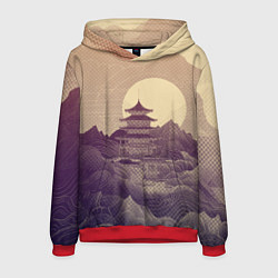 Толстовка-худи мужская Ретро иллюстрация Японского храма, цвет: 3D-красный