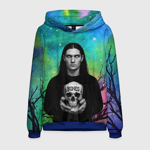 Мужская толстовка Bones без зрачков держит череп в руках / 3D-Синий – фото 1