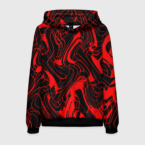 Мужская толстовка Чёрный с красным искажённая абстракция / 3D-Черный – фото 1