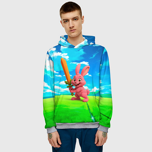 Мужская толстовка Розовый заяц с мечом из морковки / 3D-Меланж – фото 3